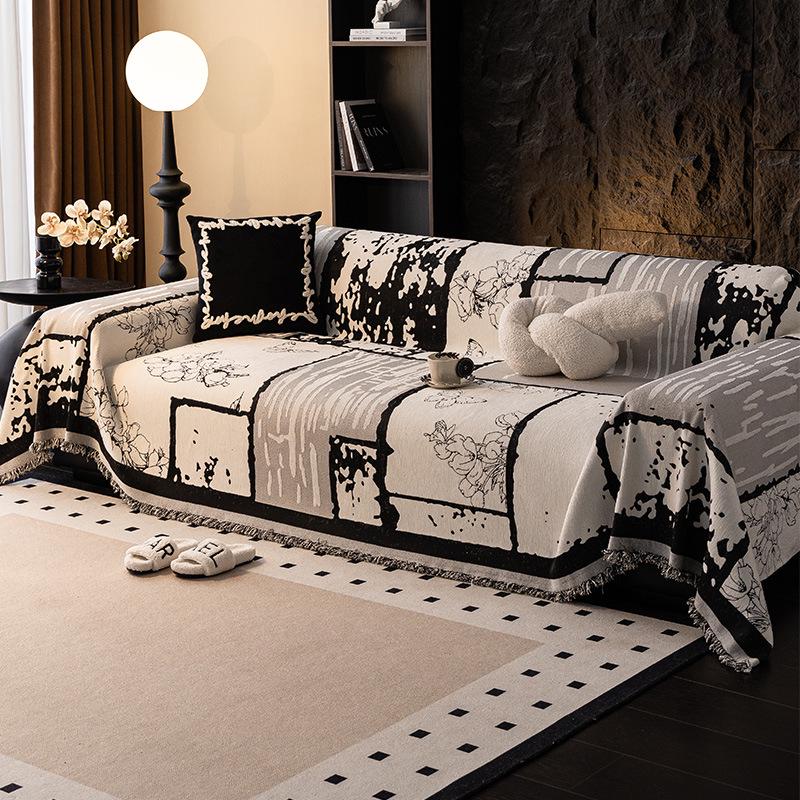 Elegant French Retro Chenille Sofa Cover - Chinese Style, Light Luxury, Full Coverage