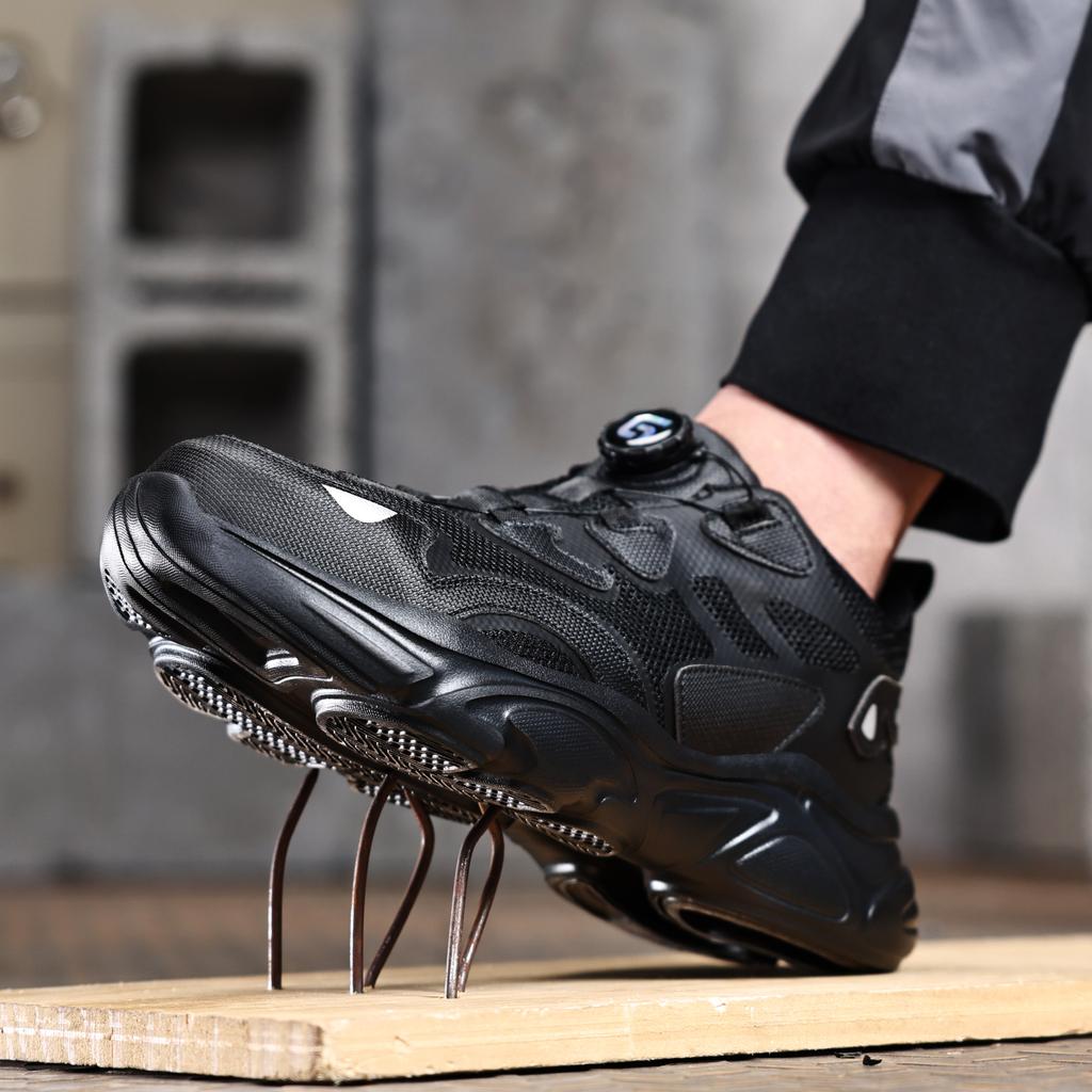 Últimos sapatos de trabalho com fivela rotativa, tênis à prova de furos, calçados de proteção de segurança, calçados masculinos, botas indestrutíveis