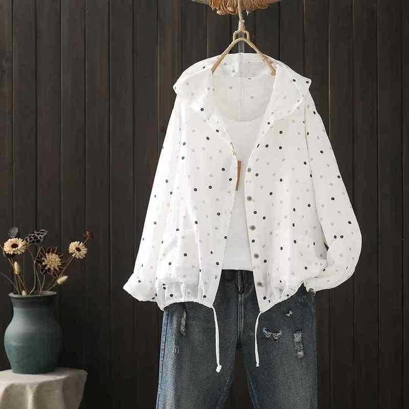 Cardigan con cappuccio e bottoni a pois stampati primaverili da donna
