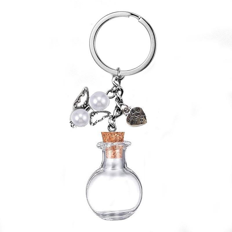 

1PC Glass Bottle Mini Wishing Bottle Heart-Shaped Key Charm Transparent Angel Keyrings Keychain Pendant