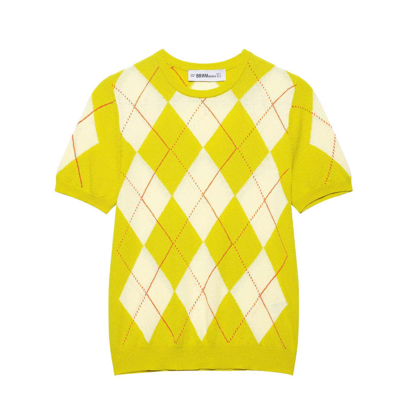 

Весна 2025 Женский вязаный топ в европейском и американском стиле с ромбовидным узором Large