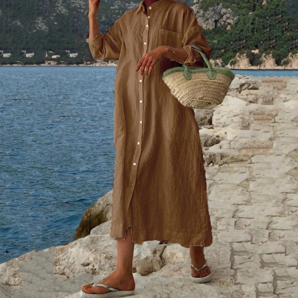 GMXIA Moda damska Letnia wiosna Jednolity kolor Drukuj Długie rękawy Casualowe sukienki z dekoltem w kształcie litery POLO