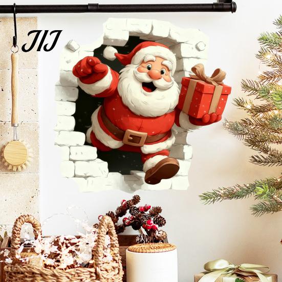 Window Sticker for Glass Christmas Santa Wall Stickers, 3D Claus Reindeer Break-Through Self-Adhesive Indoor Outdoor Holiday Ornaments Decal,