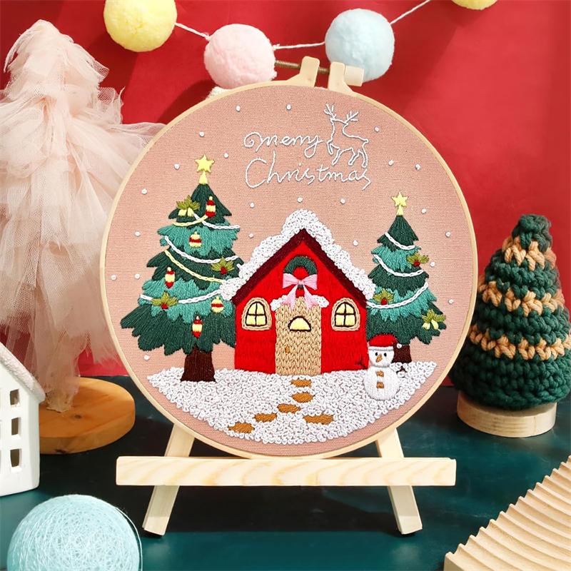 1 Piece Christmas Embroidery Starter Kit Stamped Cross Stitch Kit for Beginner