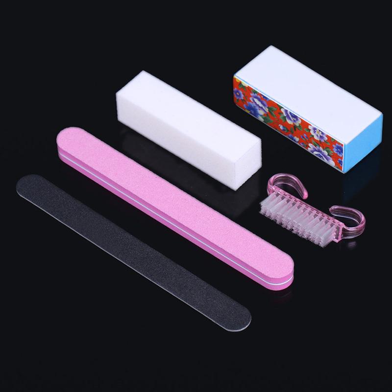 5 Pcs Professional Tools Manicure Set Rectangular Nail Files Nail Brush LS