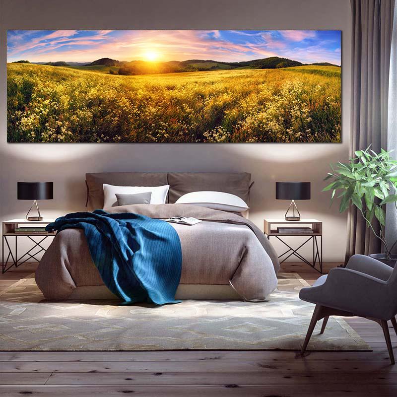 Sunset Sunrise Clouds Yellow Warm Sky Print On Canvas Painting Wall Art Picture For Living Room Bedroom Prints Picture