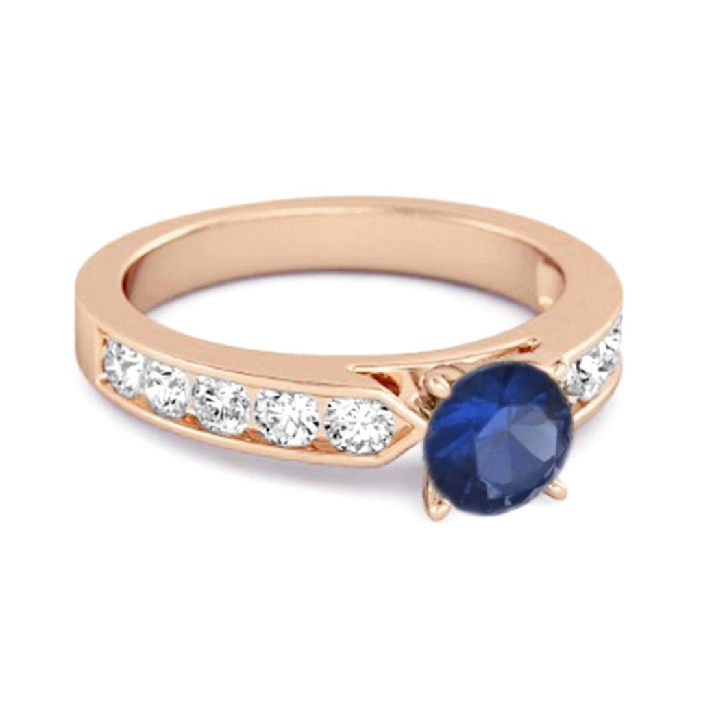 Blauer Saphir Runder Solitär Statement Ring - 925 Sterlingsilber Roségold Vermeil