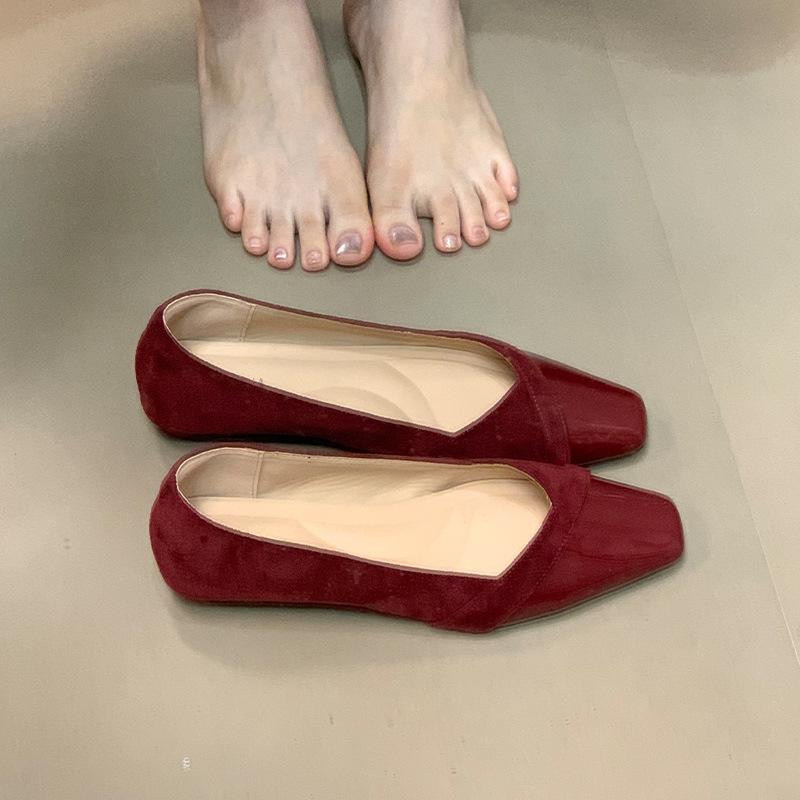 Lan Cabinet Edition Französischer Xiaoxiangfeng Lässige Einzelne Schuhe Damen 2025 Herbst Wildleder Spleißen Abendschuhe Pendler Sanfte Schuhe