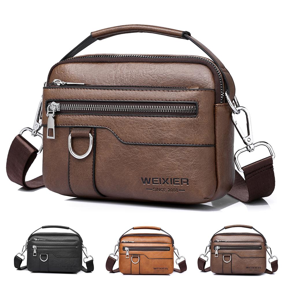 WEIXIER Men's Leather Crossbody Shoulder Bag Waterproof Messenger Bag Briefcase Satchel Travel Work Bag