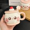 Milk Fufu Sandwich Biscuits Ceramic Mug With Lid Spoon Cute Cartoon Water Cup For Girl Girlfriends Birthday Gift