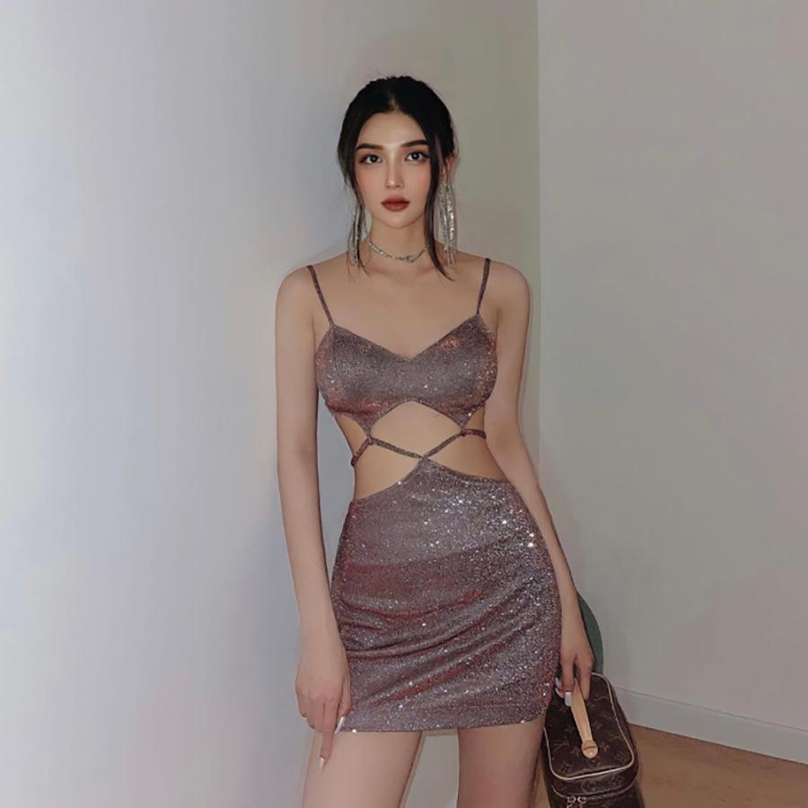 Summer New Cross-border Women's Fashion Hollow Navel-baring Slim Evening Dress Dress for Women