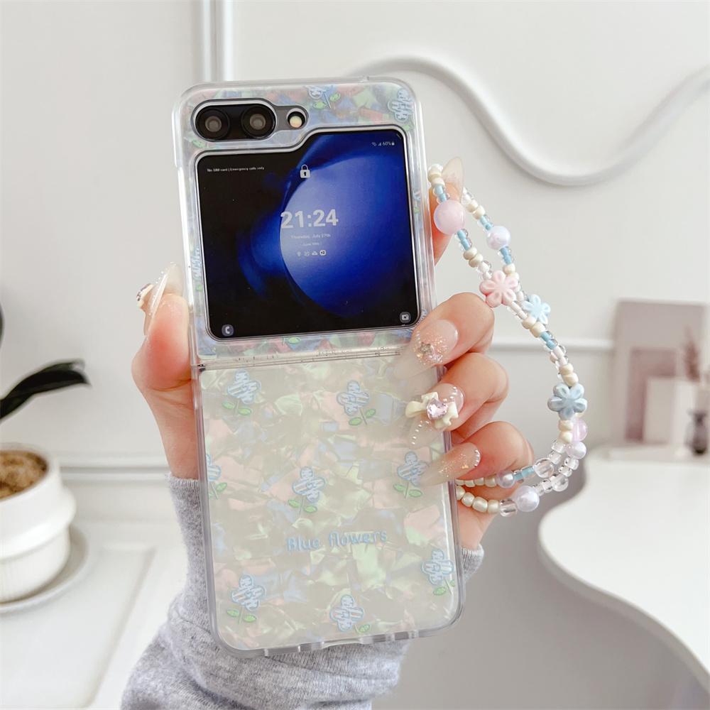 Tulip Flower Flip 6 5 Bracelet Wrist Strap Case Luxury Shell Pattern for Samsung Galaxy Z Flip 6 5 4 3 Z5 Z6 5G Cases Cover