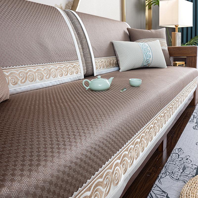 Summer Sofa Cushion New Chinese Style Ice Silk Cool Non-Slip Seat Cushion Summer High-End  New Solid Wood Sofa Cover