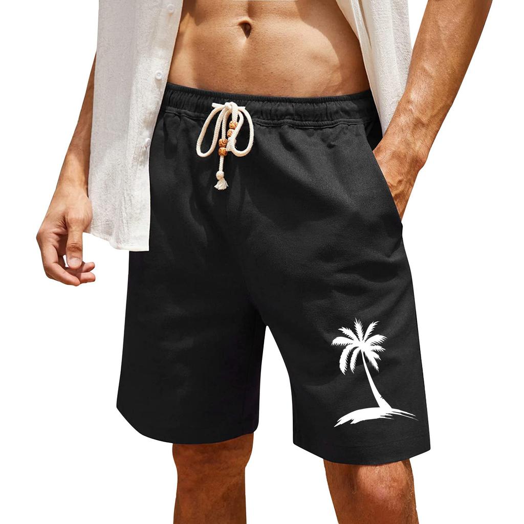 Men's Print Cotton Linen Casual Shorts Men's Fashionable Beach Shorts