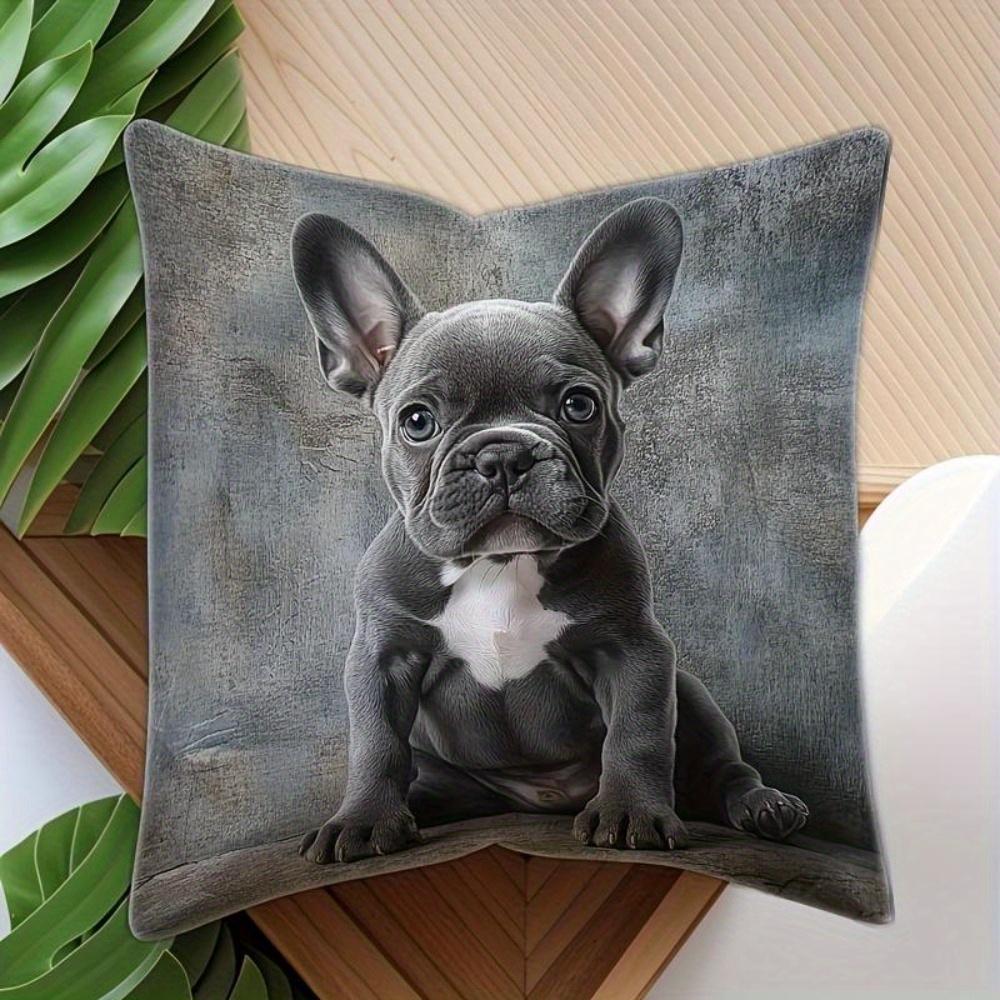 Schattige Blauwe Franse Bulldog Puppy Kussensloop, Realistische Huisdier Kunst Kussenhoes, Woondecoratie voor Bank Kusseninzet niet inbegrepen 40x40cm gray