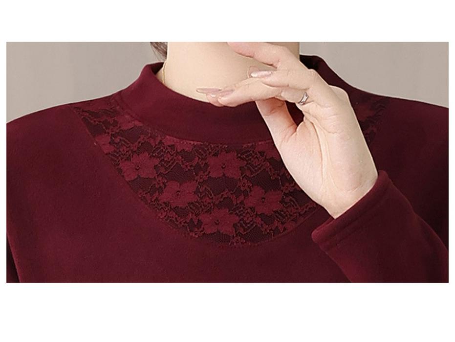 Mom's Autumn/Winter Warm Velvet Top for Middle-Aged & Elderly Women - Fashionable Thick Half-High Collar Base Layer