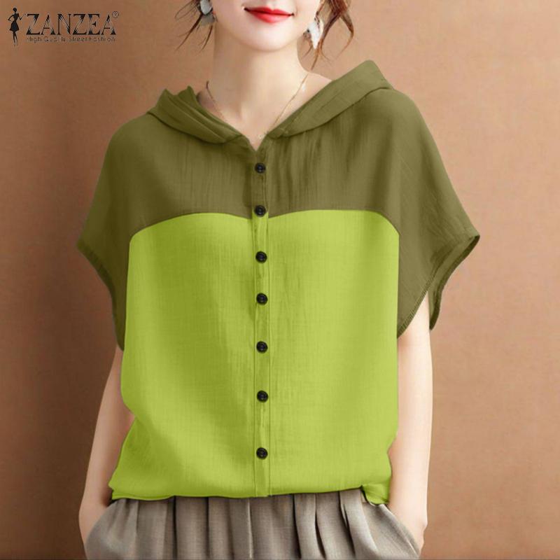 ZANZEA Women Casual Round Neck Summer Short Sleeve Hoodies Blouse