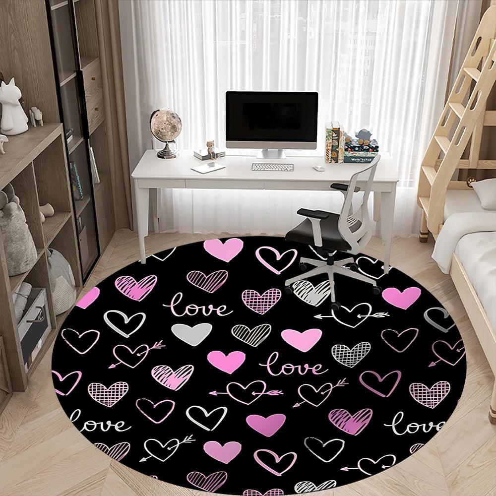 1pc Love Hearts Office Round Rug, Non-slip, Soft and Durable Office Rug for Interior Decoration, Perfect for Office,Decoration yy260204094