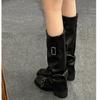 Retro Simple Boots Brown Thick Heel Autumn And Winter Boots Pleated Senior Knight Boots