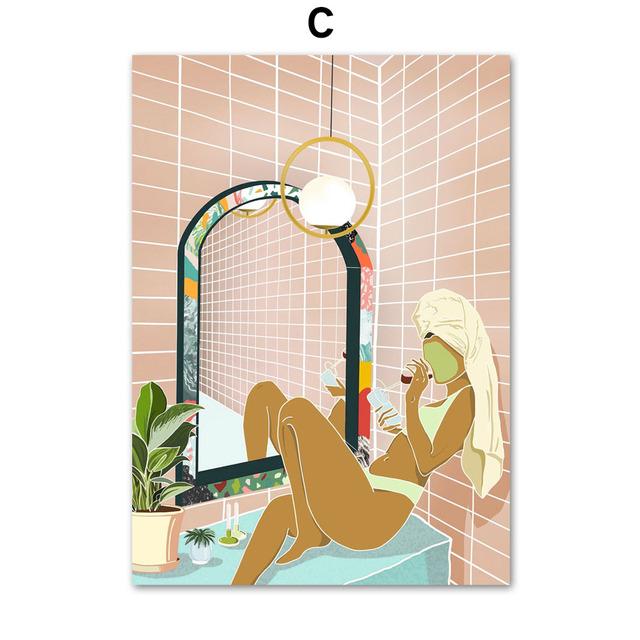 Tub Woman Bubble Bath Lady Tea Party Abstract Art Canvas Painting Nordic Posters And Prints Wall Pictures For Living Room Decor No Frame