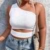European and American Large-size Women's Clothing New Ins Fashion Versatile Slanted Shoulder Short Knitted Vest Navel Top