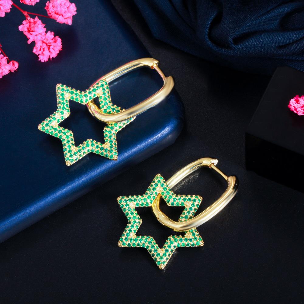 Hip Hop Ladies Heart Earrings Color Zircon Creative Pentagram Ear Buckle Earrings