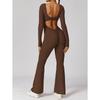 Cross Border Women's Autumn and Winter Long Sleeved U-neck Backless Slim Fit and Hip Lifting Sexy Sports Yoga Jumpsuit from Europe and America