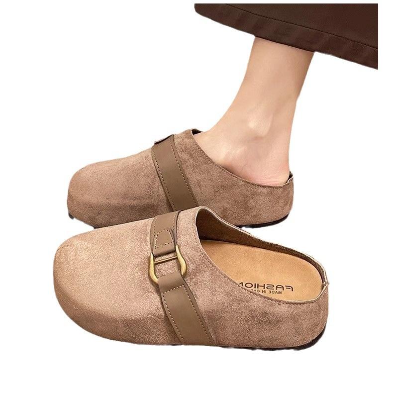 2025 Spring New Retro Bag Head Half Slippers Women's Outer Wear One-pedal Thick-soled Versatile Heelless Birkenloafers