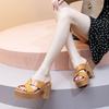 thick-heeled sandals women's summer leather retro high heels new thick-soled waterproof table large cross-strap shoes