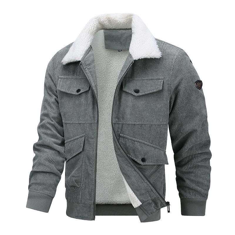 Men's Plus Size Winter Corduroy Lambswool Jacket - Warm Lapel Workwear Coat for All Ages