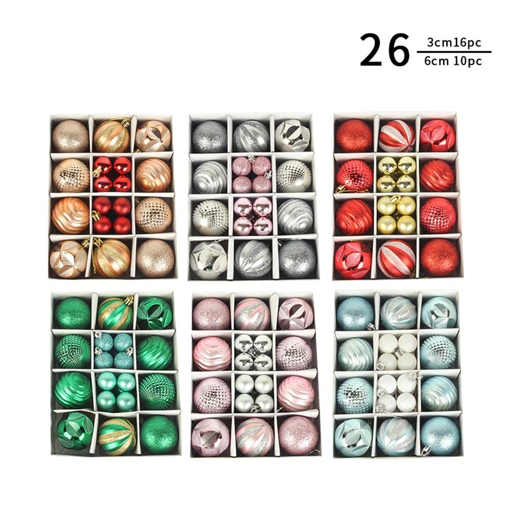 26pcs/set Christmas Ball Ornaments 3cm 6cm Christmas Ball Gift Box Set For Tree Pendant