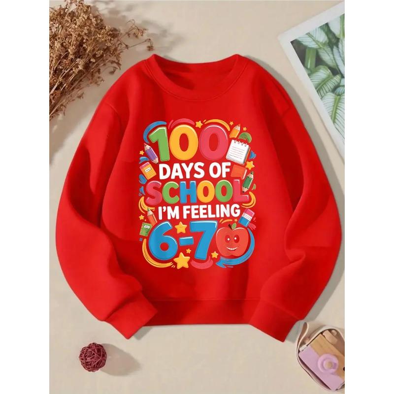 European Sizes Kids' Crewneck Sweatshirt -Colorful Numbers School Supplies Apple,Sportswear And Casual Wear, Soft And Comfortable, Children's Clothing