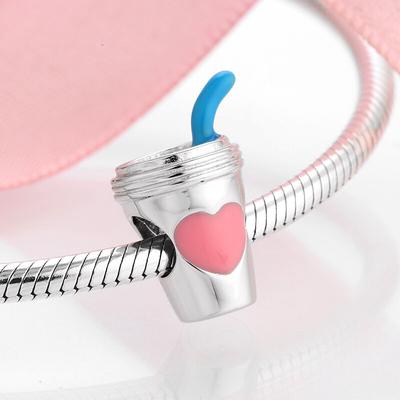 KATAOKA 925 argint sterling roz email inimă cafea sau sucuri brelocuri mărgele se potrivesc cu brățări originale DIY, brățări, bijuterii