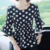 Spring and Autumn Ladies Chiffon Shirt Polka Dot Cover Belly Summer Ruffled Waist Blouse Western Style Small Shirt