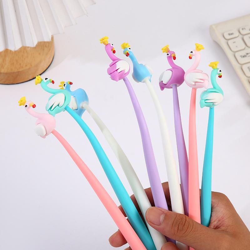 24Pcs 0.5mm Flamingo Neutral Pen, Black Ink, Creative Design, Smooth Writing Tools, School Office, Family, Student Stationery, Gifts