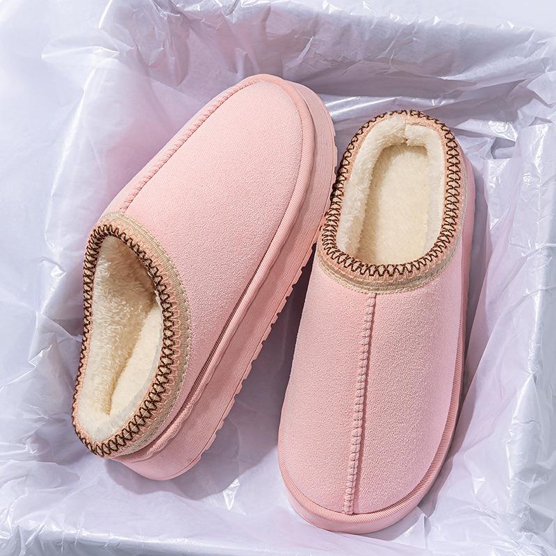 Autumn and winter plush cotton slippers women's indoor home soft bottom non-slip warm couple plush lace cotton slippers men