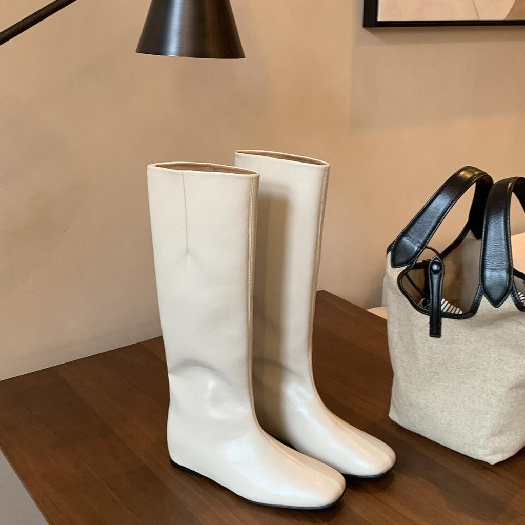 Inner height increase of 4cm~ Skinny boots Women's autumn and winter new flat-bottomed soft and thin boots Long boots High knight boots