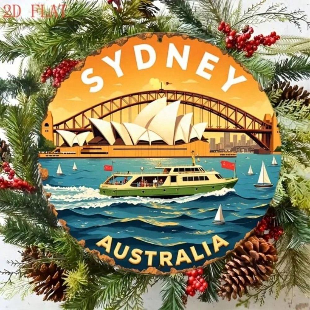 Round Aluminum Wall Art Sydney Harbour Opera House Sailboats 8 Inch Outdoor Indoor Decor