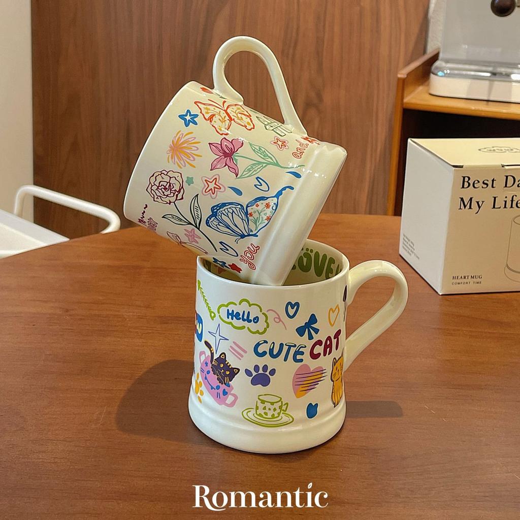 French Girl Heart Water Cup Girls Office Ceramic Couple High Value High Sense Coffee Cup