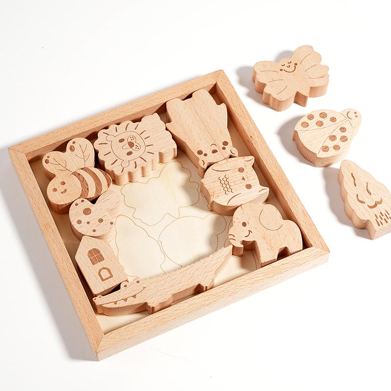 Wooden Safari Animal Puzzle Box Montessori Educational Toys Birthday Christmas, Halloween Gift for Toddler Natural Toy