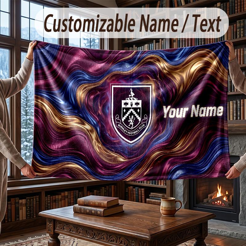 Custom Name Flannel Throw Blanket Burnley Football Pattern Warm Home Decoration