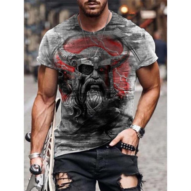 Summer Men's Slim Fit Viking Mythical Warrior Printed Casual Sports 3D T-shirt