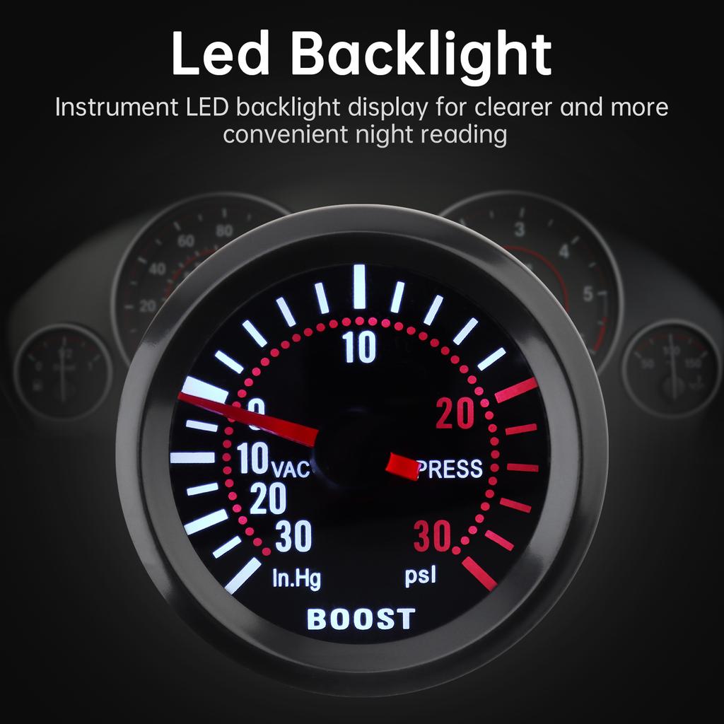 Universal 52mm 12V Car Turbo Boost Gauge Boost PSI Meter 0 - 30 in.Hg / 0 - 30 PSI for Car / Boat / Truck / ATV