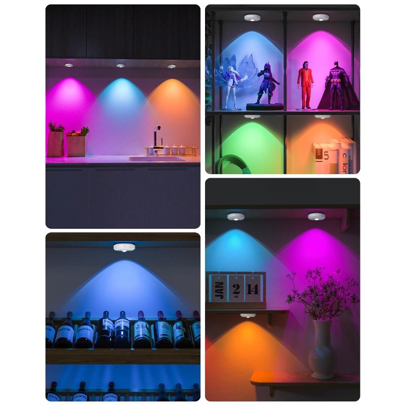6 PCS RGB Rechargeable Night Lights with Remote Control Dimmable Timing Function LED Lights for Kitchen Cabinet Shelf