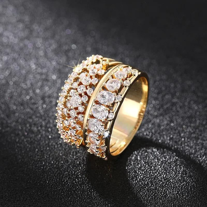 Trendy Women Rings Double Layer Cubic Zirconia Luxury Female Accessories For Wedding New Gorgeous Lady Jewelry Drop Ship