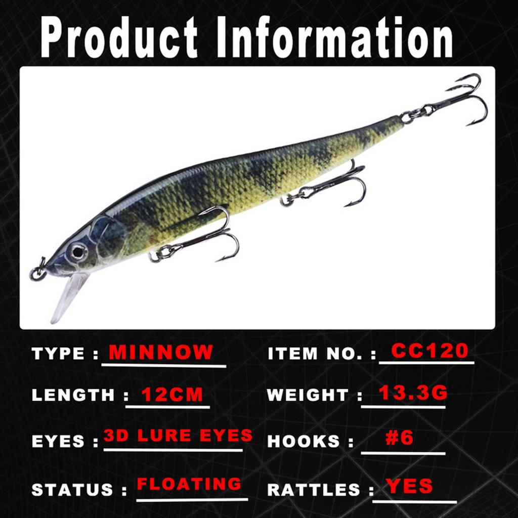 Hard Fishing Lures Sinking Minnow Swing Bait with 3D Realistic Eyes High-Resolution Body Details 12c