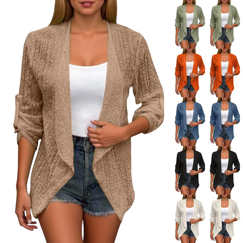 Women's Fashion Solid Color Casual Cardigan Long Sleeve Mid-Button Tops Coat