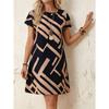 Women's Casual Geometric Print Short Sleeve A-Line Dress, Summer Boho Style
