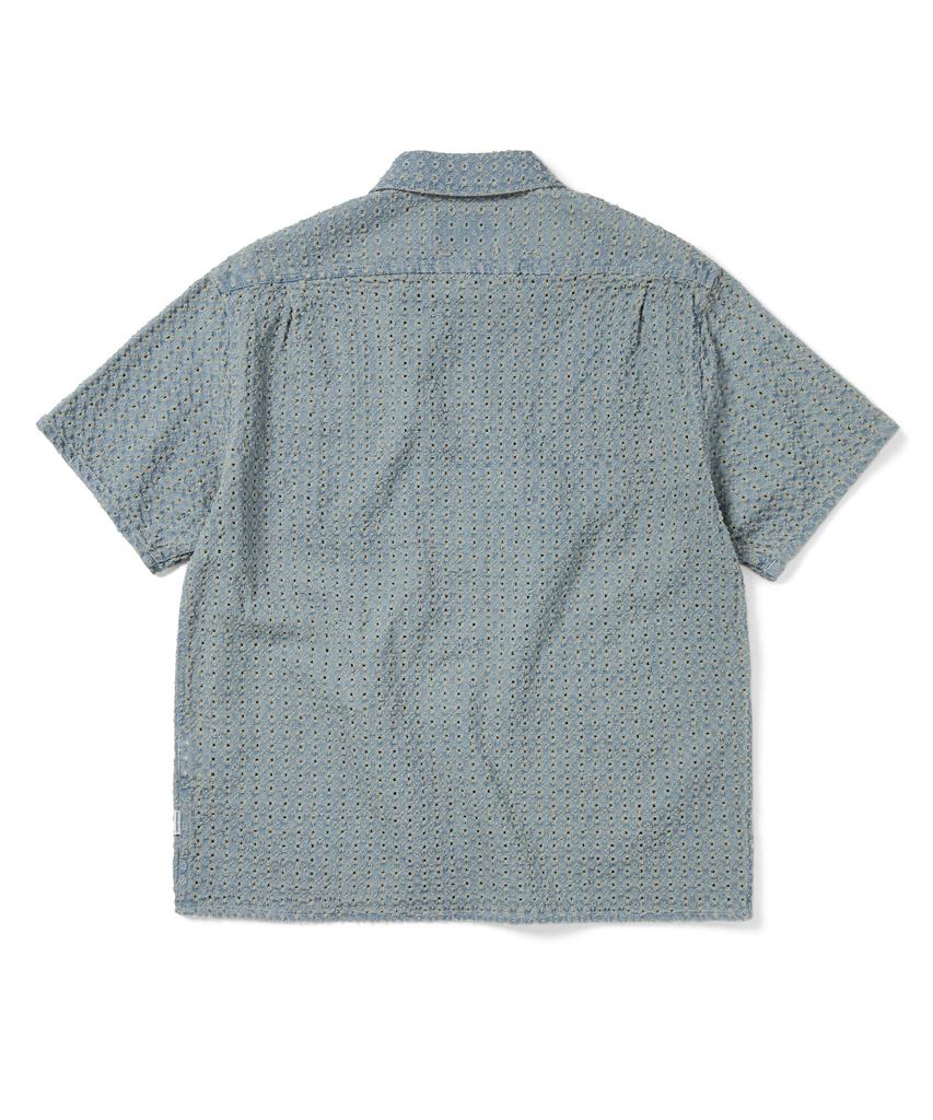 THISISNEVERTHAT Damaged Denim Zip S/S Shirt Washed Blue