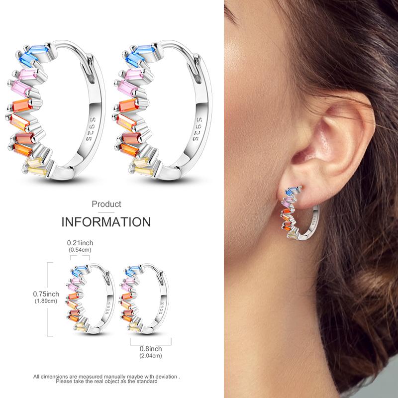 Boucles d'Oreilles Créoles en Argent 925 Zircon Coloré Boucles d'Oreilles Créoles Pavées Pour Femmes Filles Bijoux Cadeau
